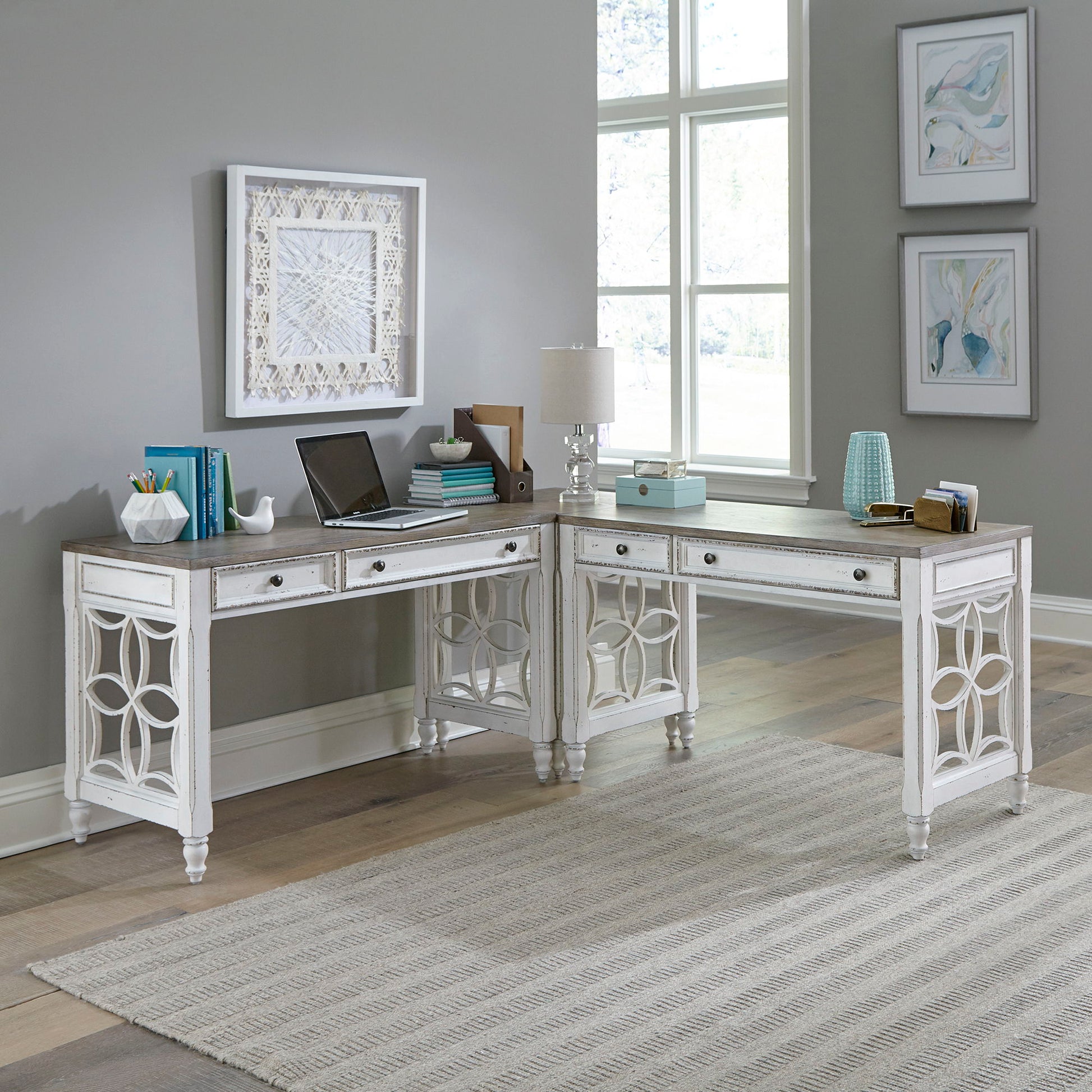 Magnolia Manor - L Shaped Desk Set - Hornell Furniture Outlet
