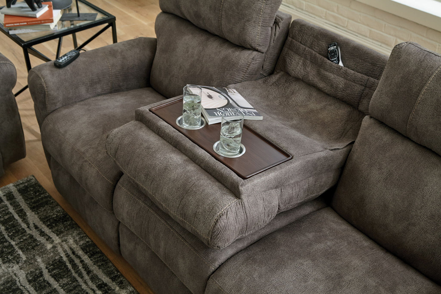 Tranquility - Power Headrest Power Lay Flat Reclining Sofa With DDT / CR3 Heat / Massage / Lumbar - Pewter - Hornell Furniture Outlet