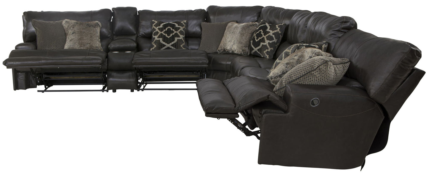 Como - 7 Piece Italian Leather Match Reclining Sectional - Hornell Furniture Outlet