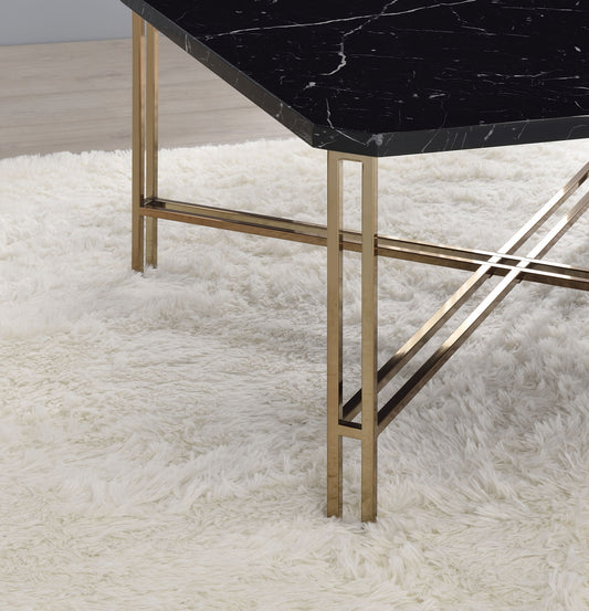 Daxton - Faux Marble Top Square Cocktail Table - Black - Hornell Furniture Outlet