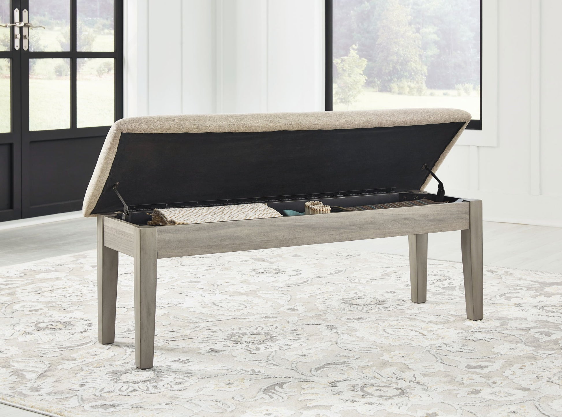 Parellen - Beige / Gray - Upholstered Storage Bench - Hornell Furniture Outlet