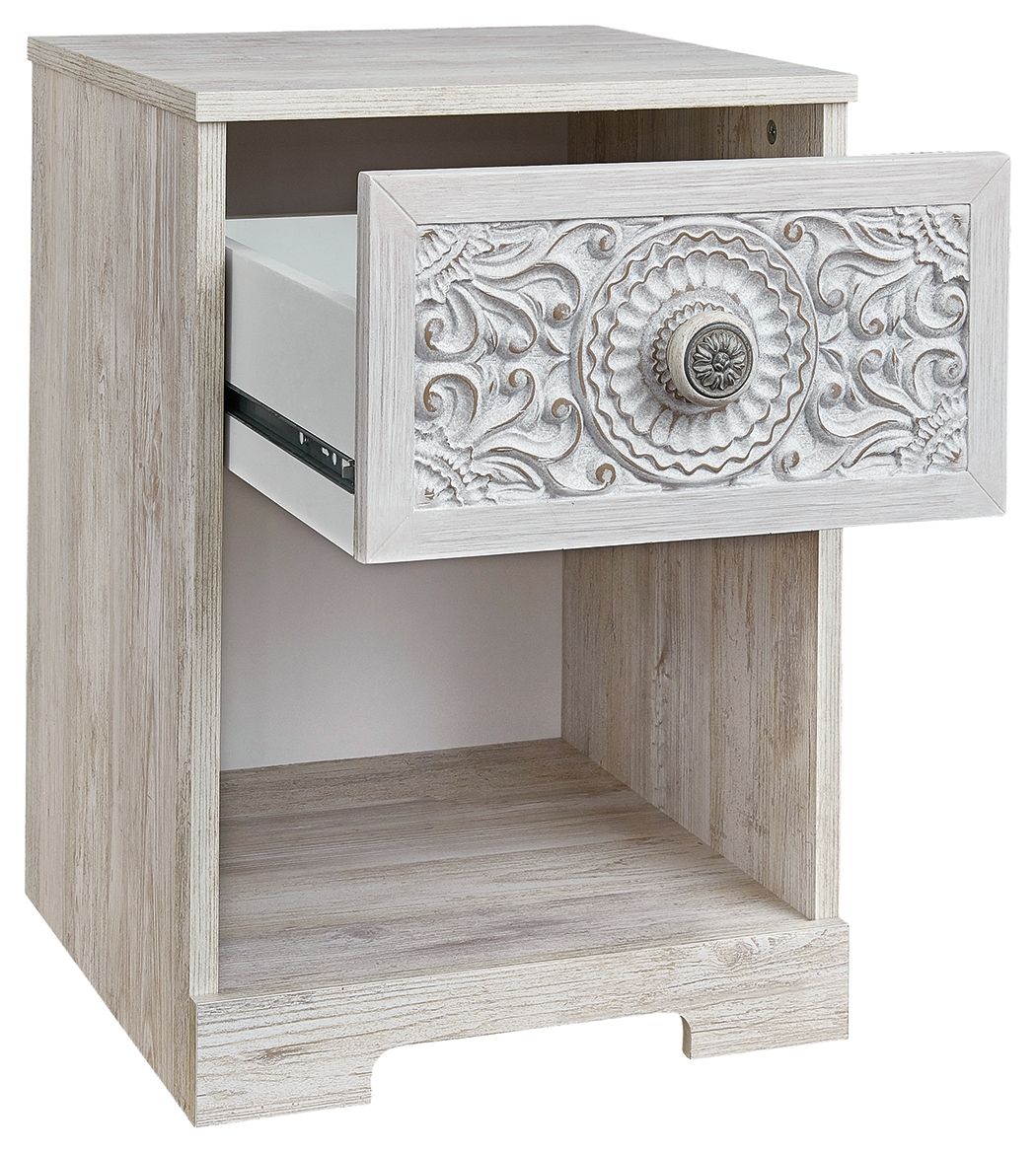 Paxberry - Whitewash - One Drawer Night Stand - Open Cubby - Hornell Furniture Outlet