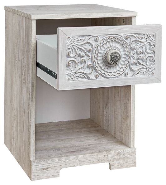 Paxberry - Whitewash - One Drawer Night Stand - Open Cubby - Hornell Furniture Outlet
