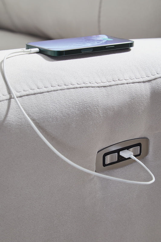 Social Pointe - Pearl / Ash - Power Recliner / Adjustable Headrest - Hornell Furniture Outlet