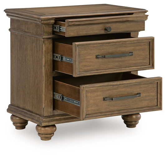 Karallin - Three Drawer Night Stand - Medium Brown - Hornell Furniture Outlet