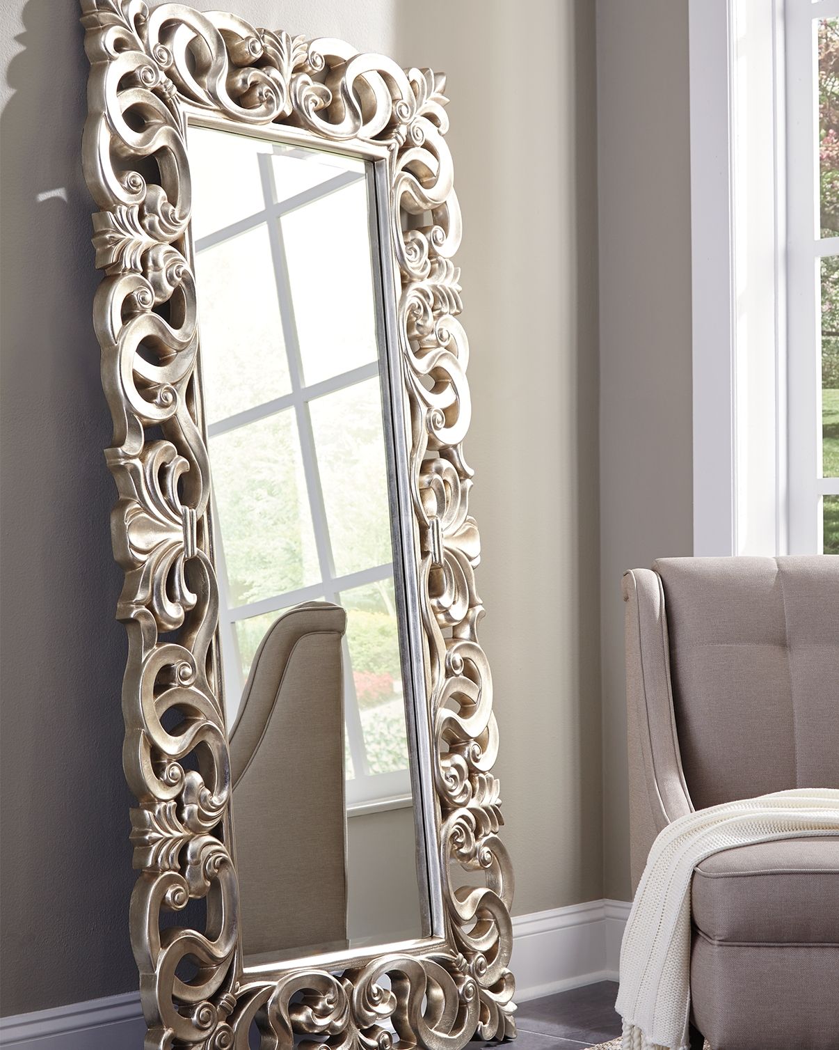 Lucia - Antique Silver Finish - Floor Mirror - Hornell Furniture Outlet