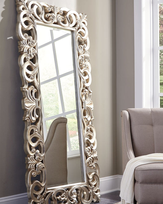 Lucia - Antique Silver Finish - Floor Mirror - Hornell Furniture Outlet