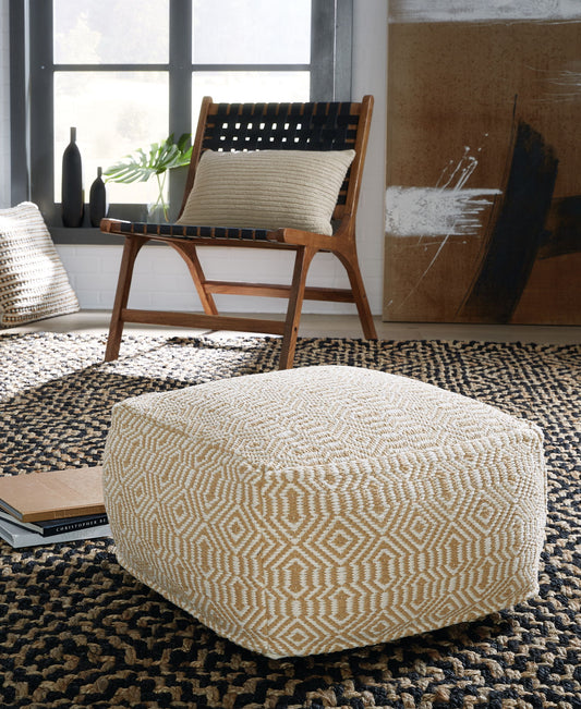 Adamont - Tan / Ivory - Pouf - Hornell Furniture Outlet