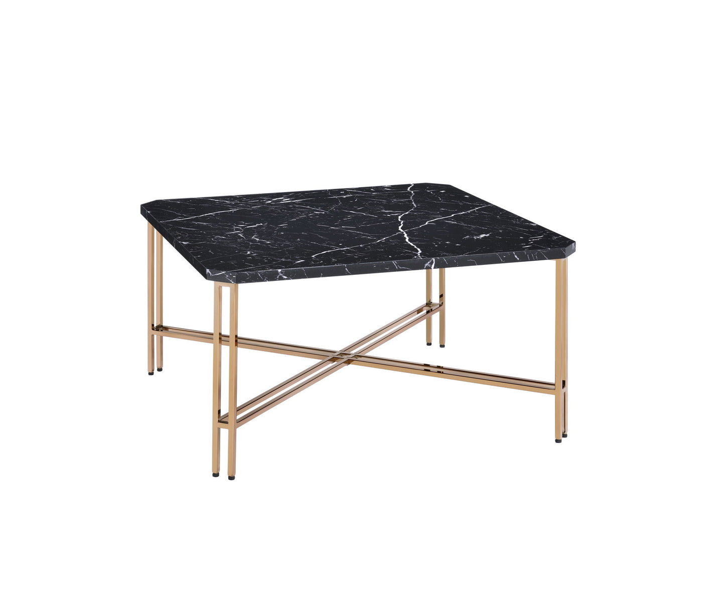 Daxton - Faux Marble Top Square Cocktail Table - Black - Hornell Furniture Outlet