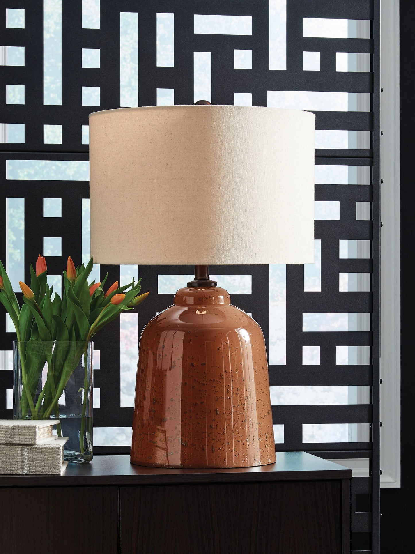 Aaleahya - Rust - Glass Table Lamp - Hornell Furniture Outlet