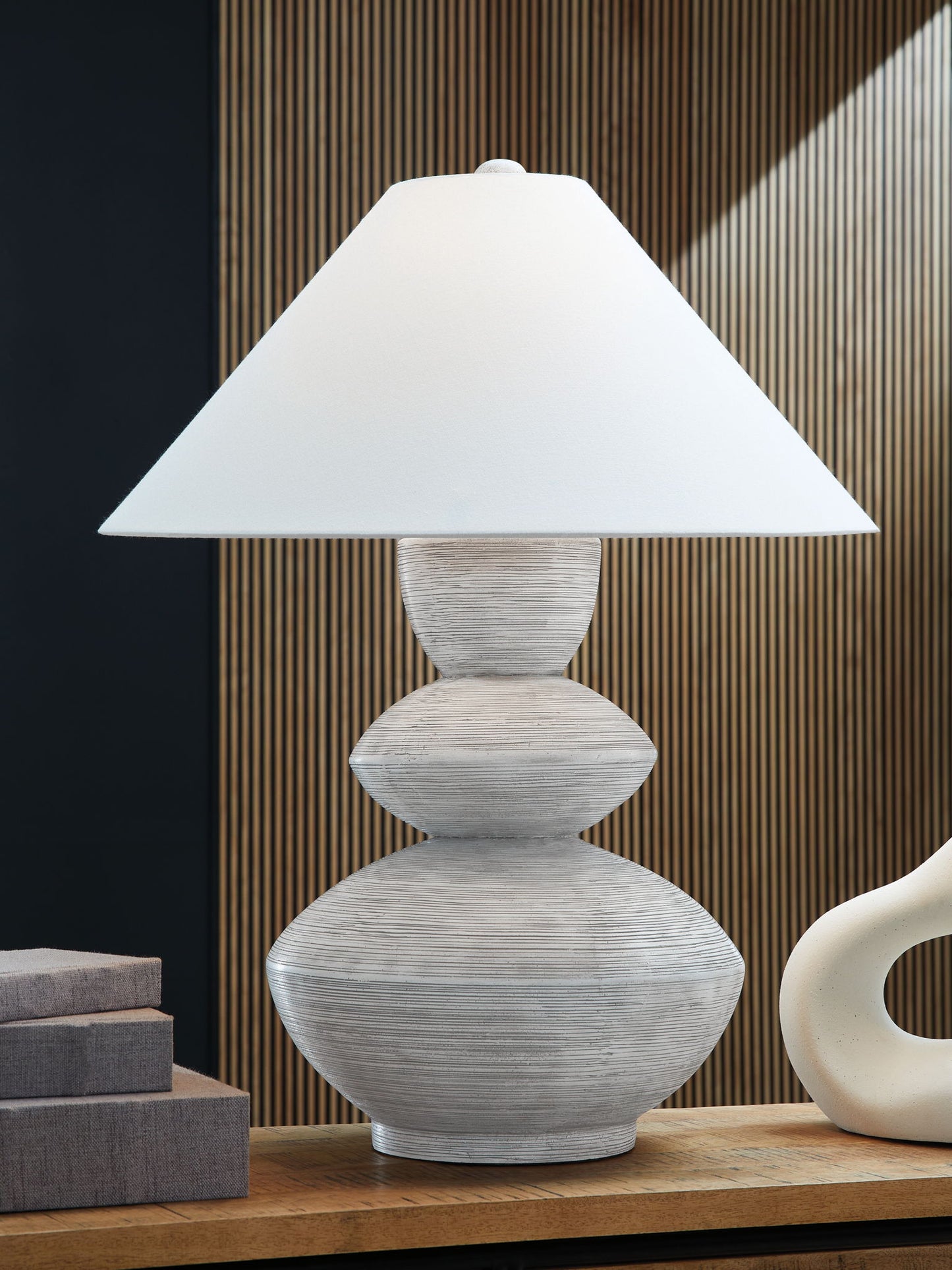 Brickdon - Distressed White - Poly Table Lamp - Hornell Furniture Outlet