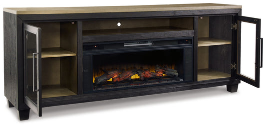 Foyland - Black / Brown - 83" TV Stand With Electric Infrared Fireplace Insert - Hornell Furniture Outlet