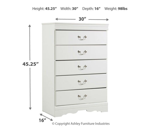 Anarasia - White - Five Drawer Chest - Hornell Furniture Outlet