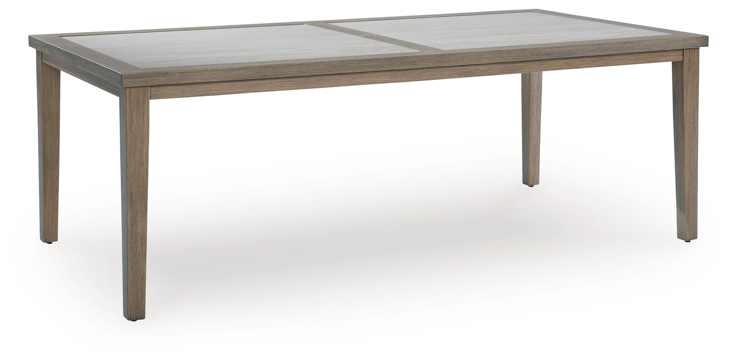 Rainier Ranch - Brown / Beige - Rectangle Dining Table With Umbrella Option - Hornell Furniture Outlet