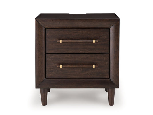 Dantenton - Two Drawer Night Stand - Merlot - Hornell Furniture Outlet