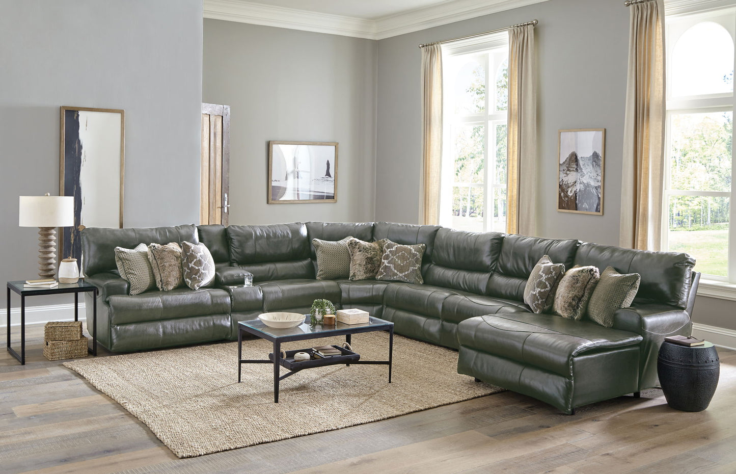 Como - 7 Piece Italian Leather Match Reclining Sectional - Hornell Furniture Outlet
