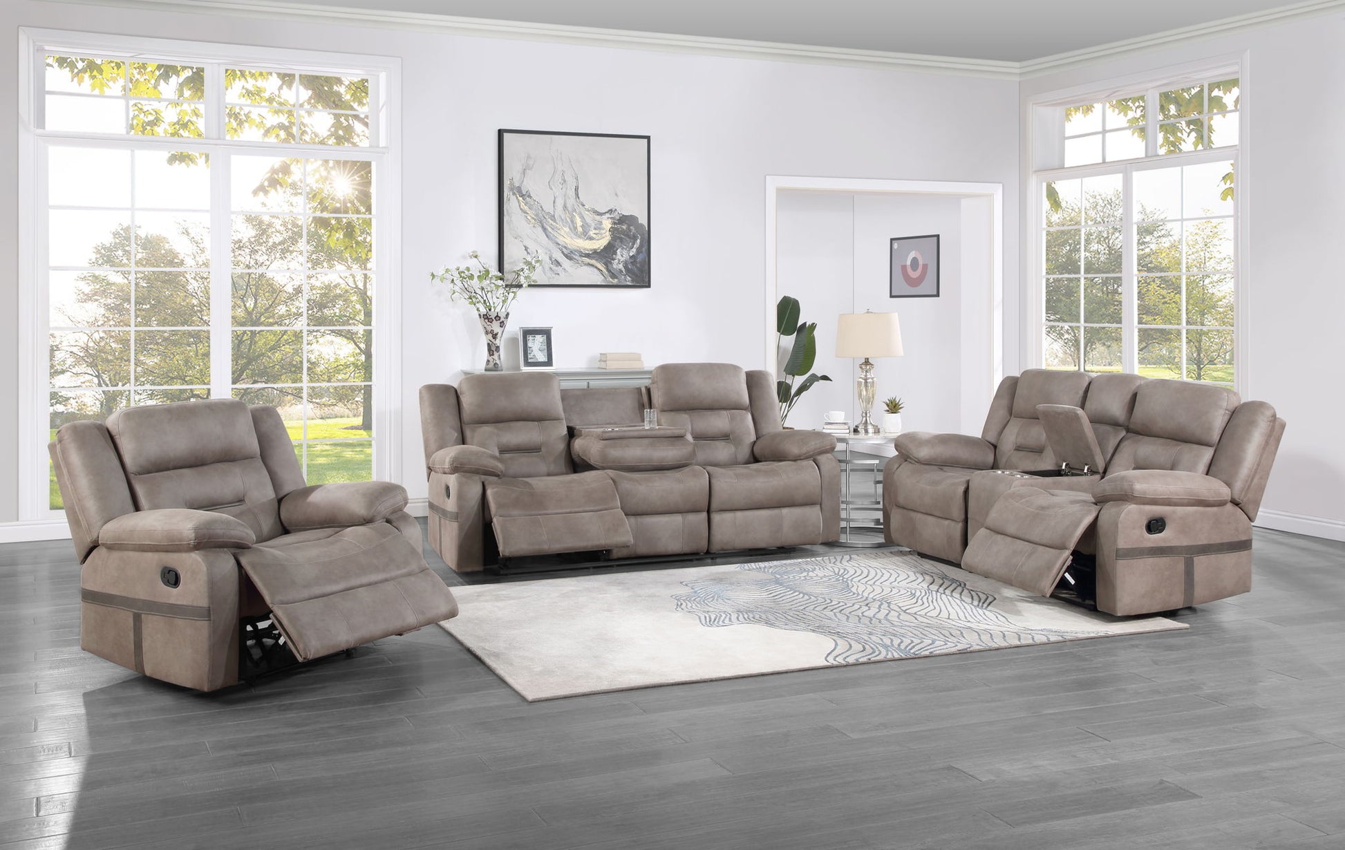 Abilene - 3 Piece Upholstery Living Room Set - Tan - Hornell Furniture Outlet