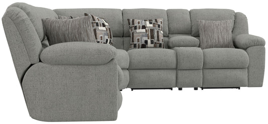 Quinn - 3 Piece Reclining Sectional With 4 Reclining Seats, Storage Arms, Storage Console With Lights, And Drop Down Table - Nature - Hornell Furniture Outlet