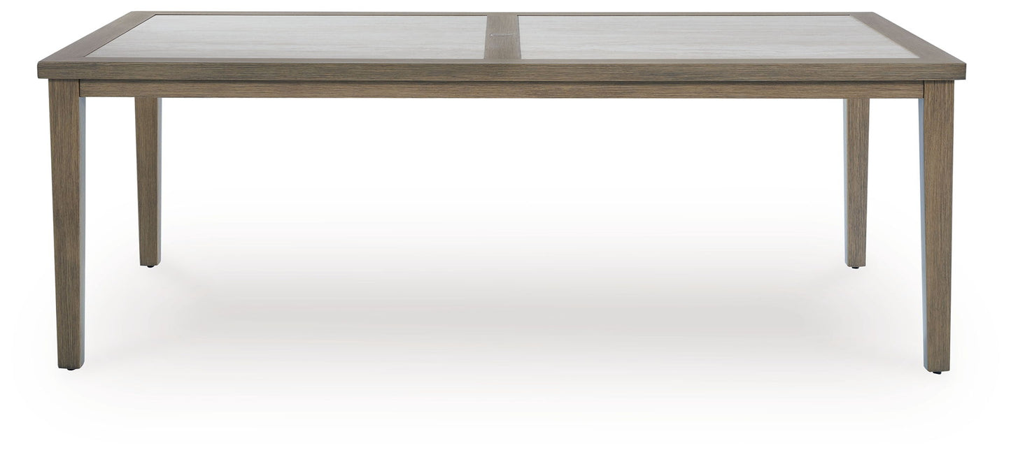 Rainier Ranch - Brown / Beige - Rectangle Dining Table With Umbrella Option - Hornell Furniture Outlet