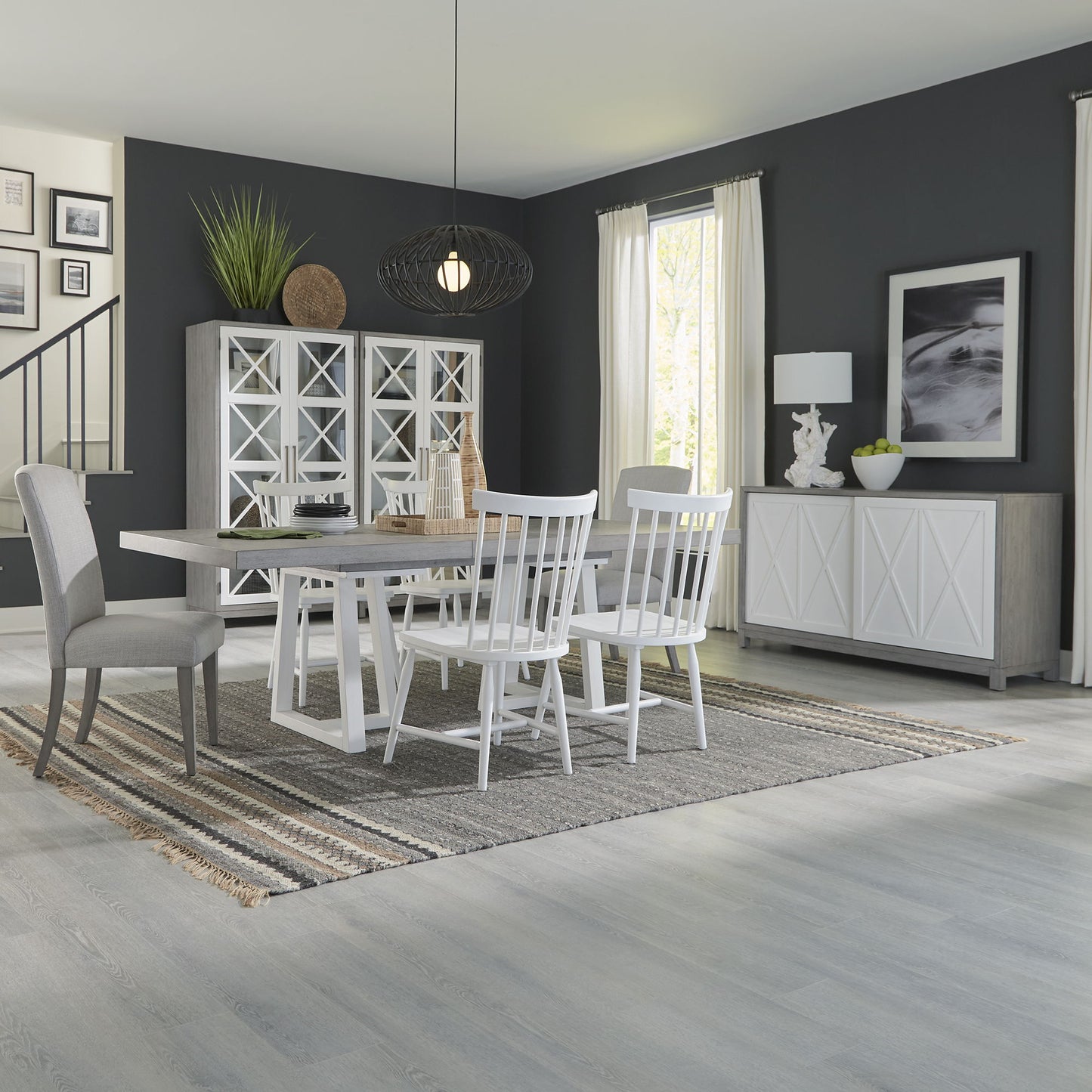 Palmetto Heights - Alternate 7 Piece Double Pedestal Table Set - Dark Gray - Hornell Furniture Outlet
