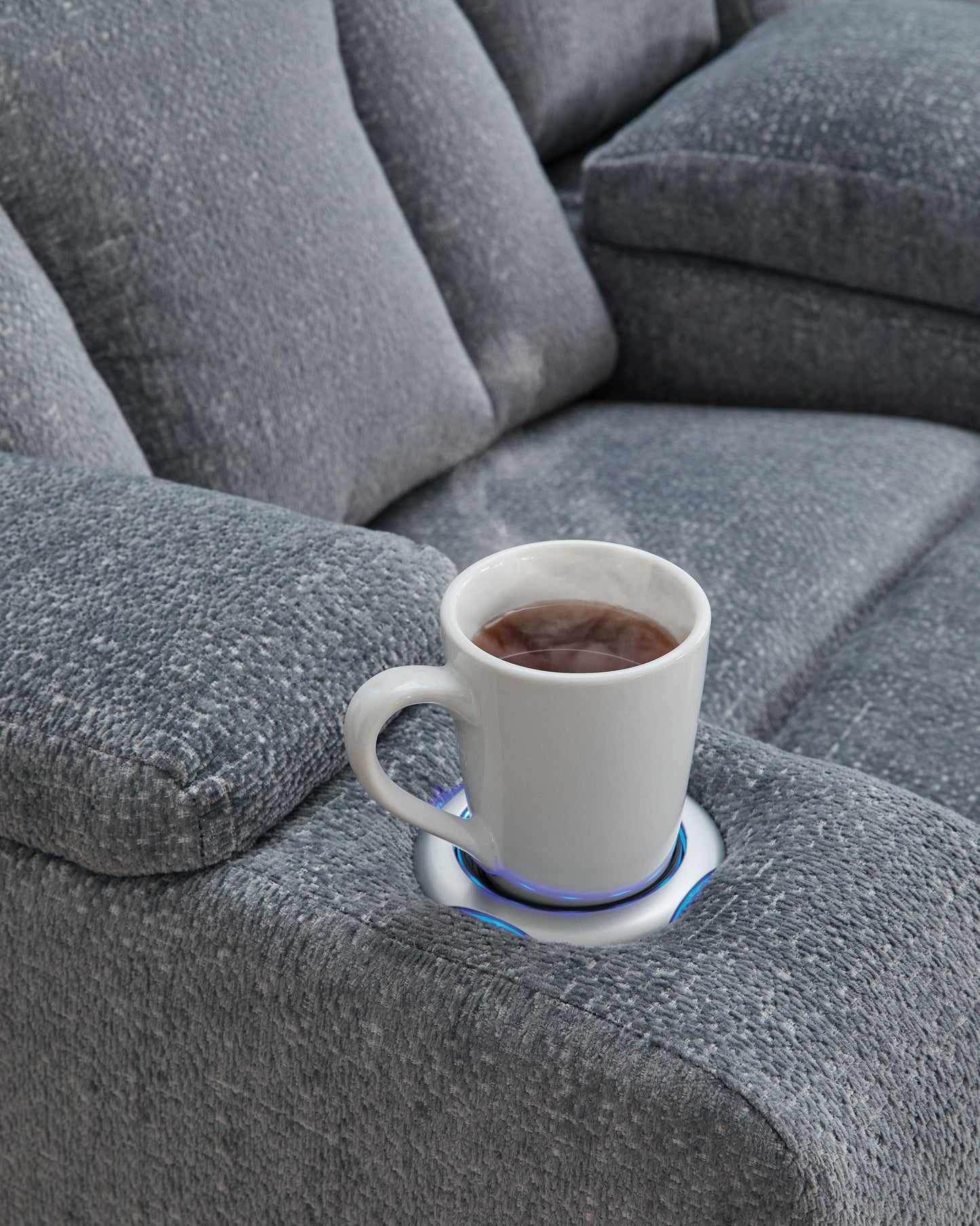Studio Cave - Steel - Power Reclining Loveseat with Console - Hornell Furniture Outlet