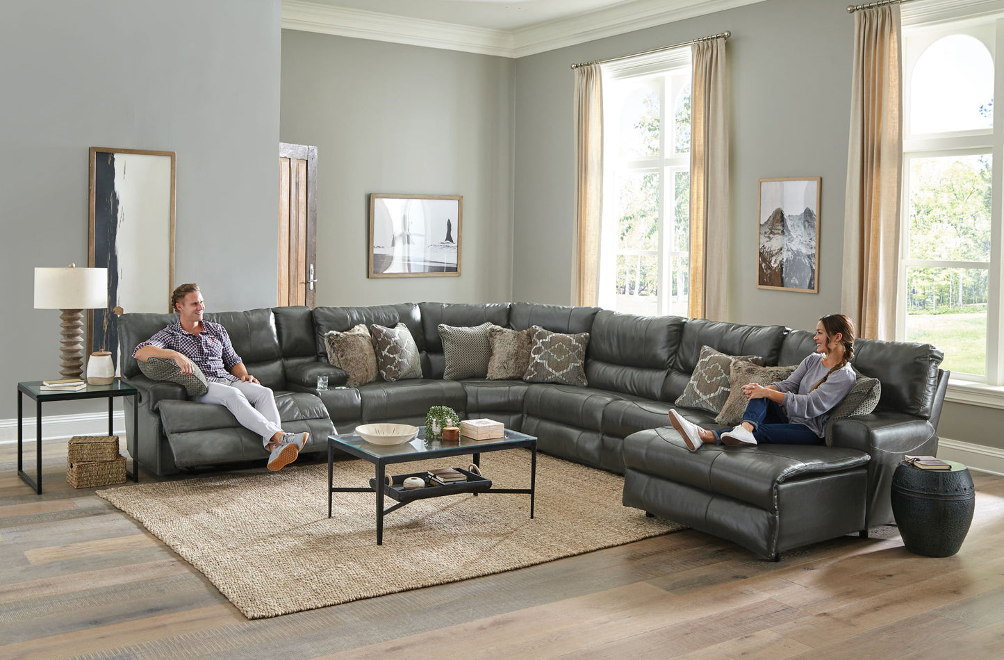 Como - 7 Piece Italian Leather Match Reclining Sectional - Hornell Furniture Outlet