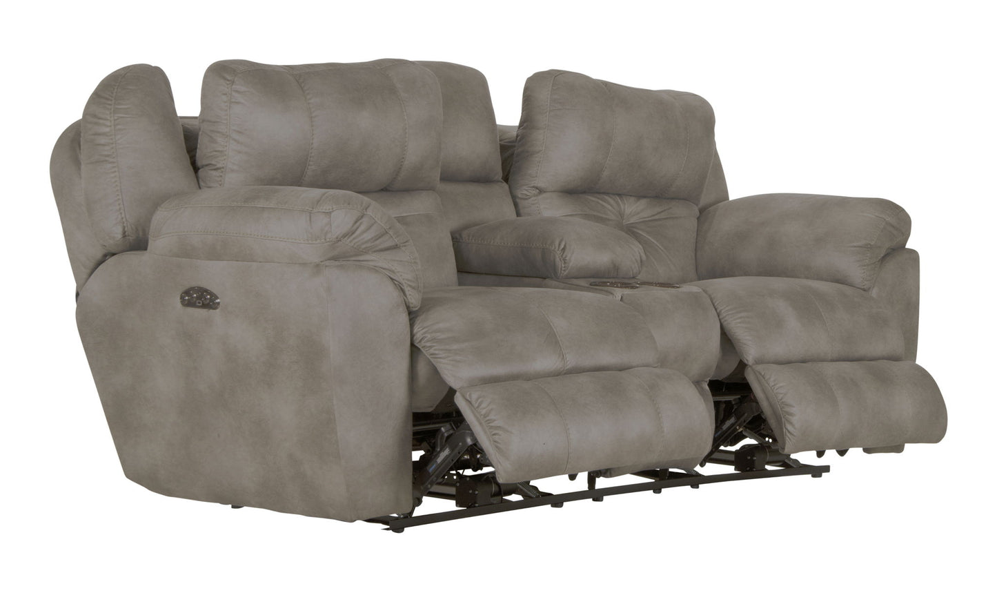 Ferrington - Power Lay Flat Reclining Console Loveseat with Power Adjustable Headrest - Hornell Furniture Outlet