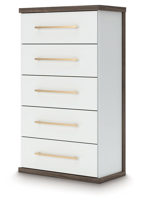 Kendanport - Brown / White - Five Drawer Chest - Hornell Furniture Outlet