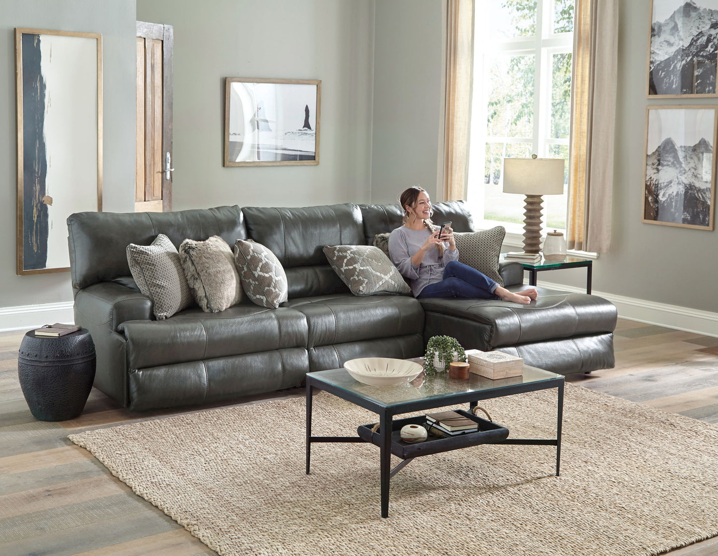 Como - 3 Piece Italian Leather Match Reclining Sectional - Hornell Furniture Outlet