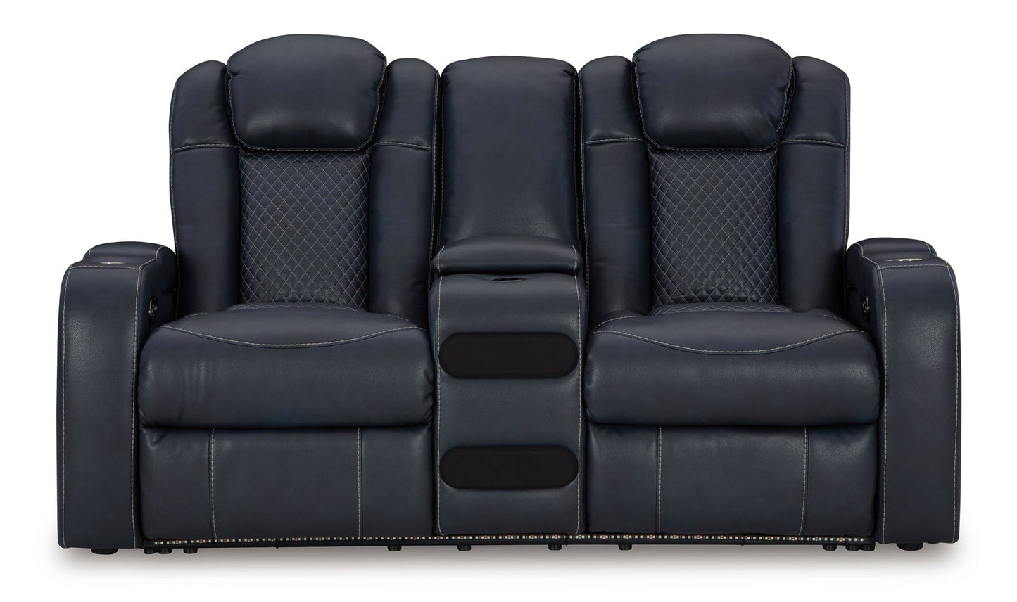 Fyne - dyme - Power Reclining Loveseat With Console/Adj Hdrst - Hornell Furniture Outlet