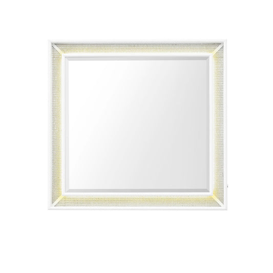 Reflections - Vanity Mirror - Pearl White & Rhinestone - Hornell Furniture Outlet
