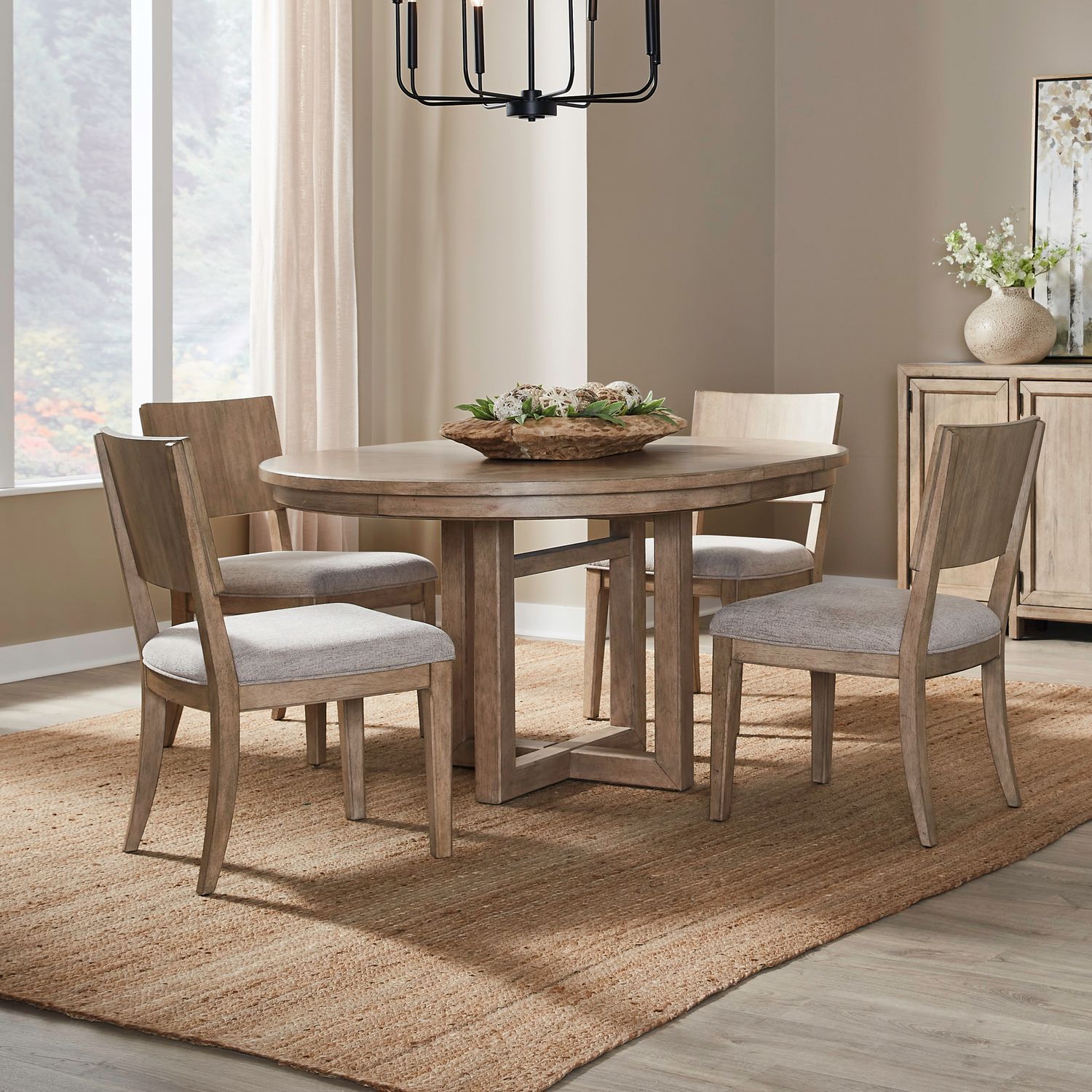 Proximity Place - 5 Piece Pedestal Table Set - Brown - Hornell Furniture Outlet