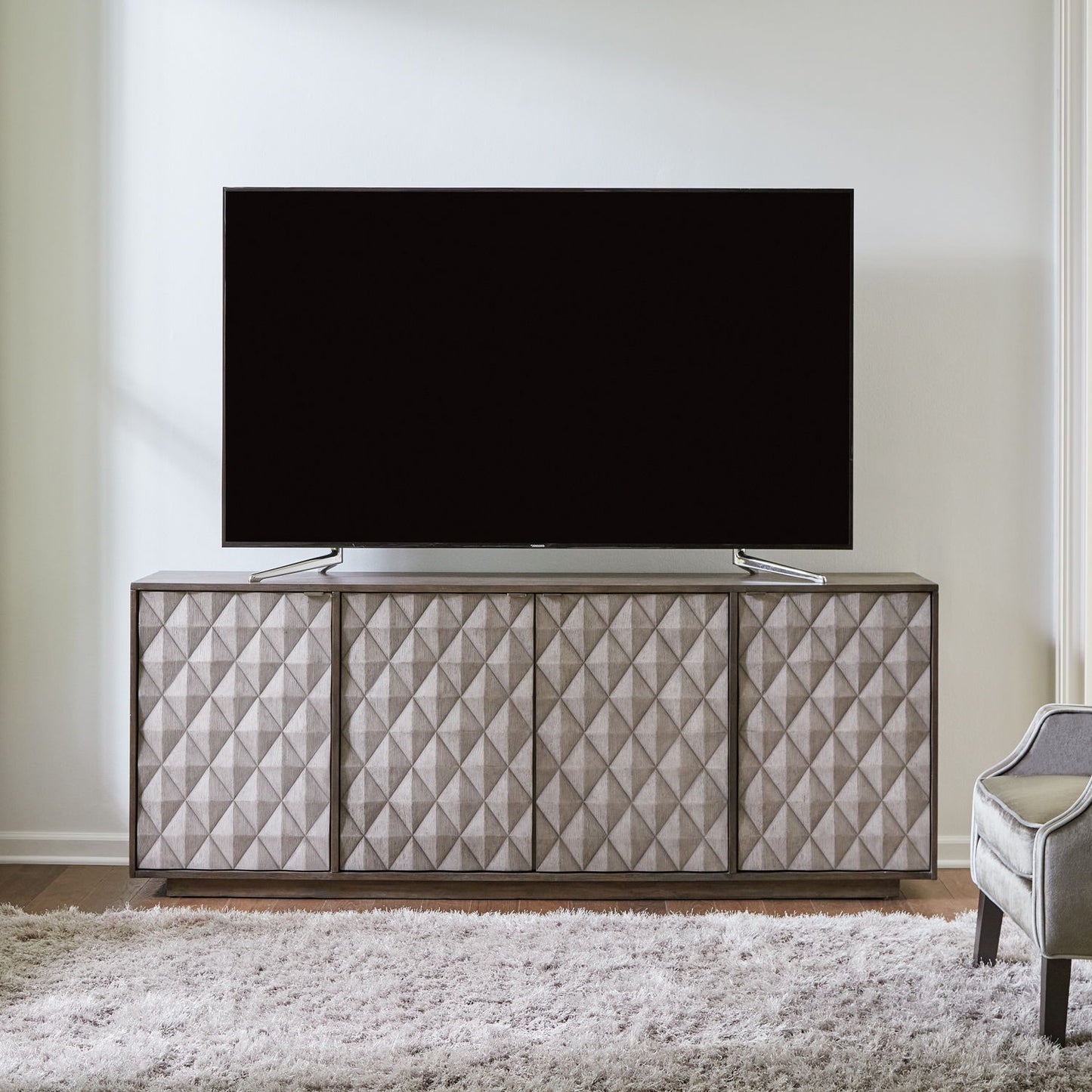 Prism - 82" Accent TV Console - Weathered Bark With Weathered Gray Doors - Hornell Furniture Outlet