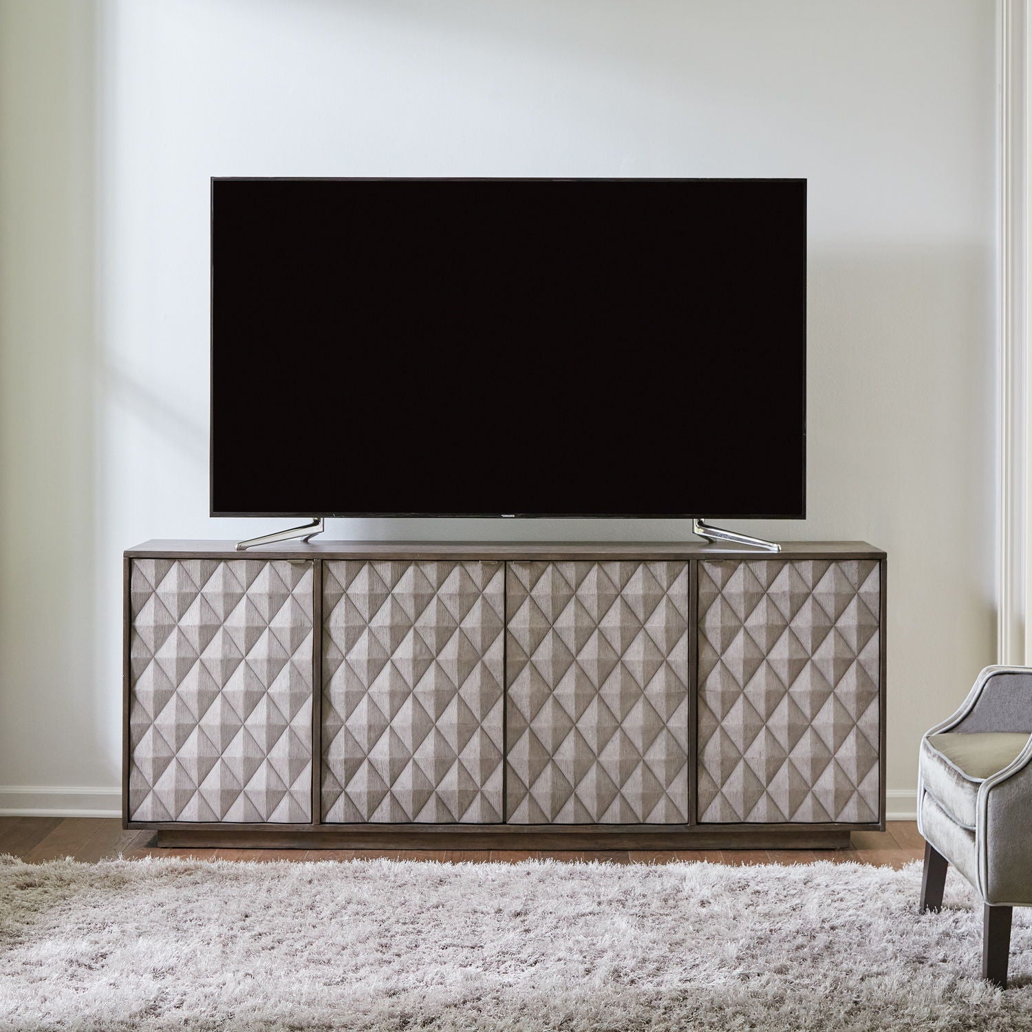 Prism - 82" Accent TV Console - Weathered Bark With Weathered Gray Doors - Hornell Furniture Outlet