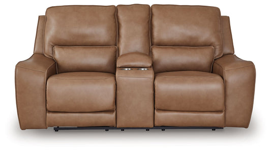 DeepWakes - Caramel - Power Reclining Loveseat / Console / Adjustable Headrest - Hornell Furniture Outlet