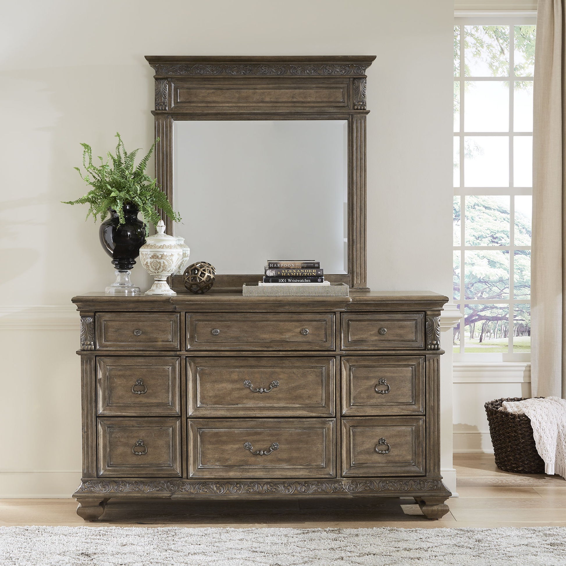 Carlisle Court - Dresser & Mirror - Medium Brown - Hornell Furniture Outlet