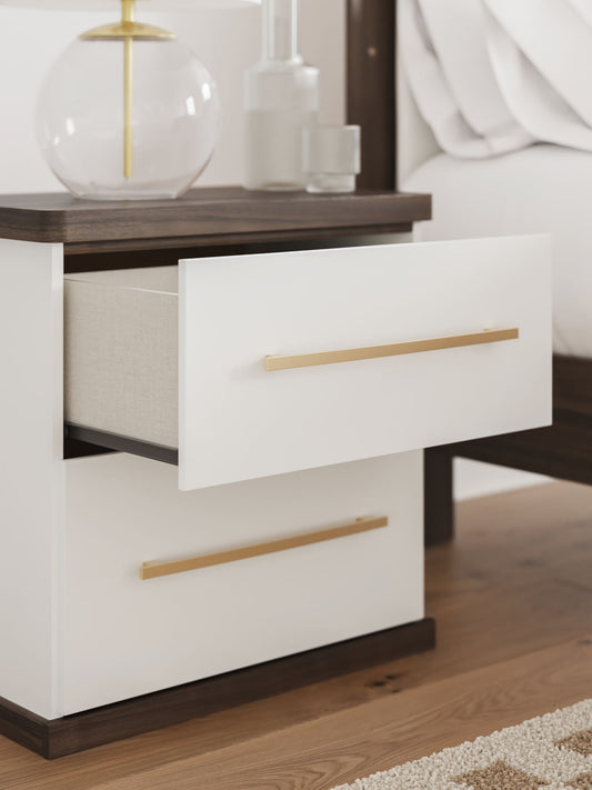 Kendanport - Brown / White - Two Drawer Night Stand - Hornell Furniture Outlet