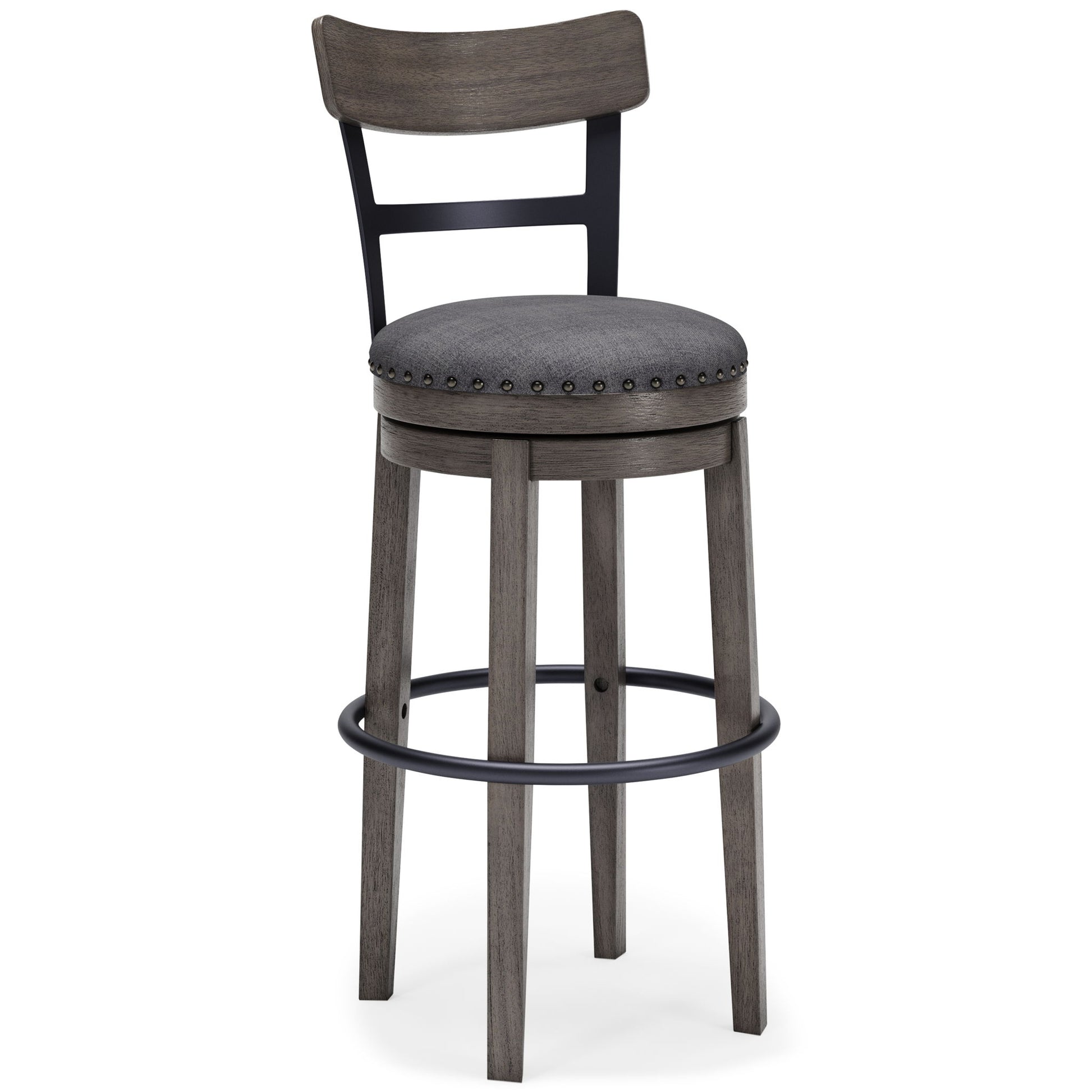 Caitbrook - Gray - Tall UPH Swivel Barstool - Hornell Furniture Outlet