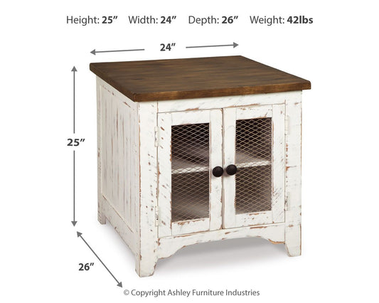 Wystfield - Rectangular End Table - 2 Doors - White / Brown - Hornell Furniture Outlet