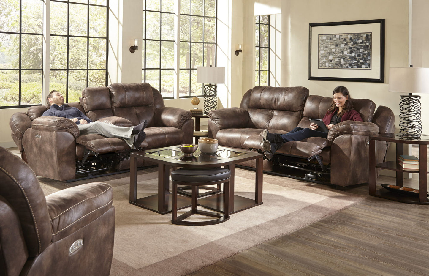 Ferrington - Power Lay Flat Reclining Console Loveseat with Power Adjustable Headrest - Hornell Furniture Outlet