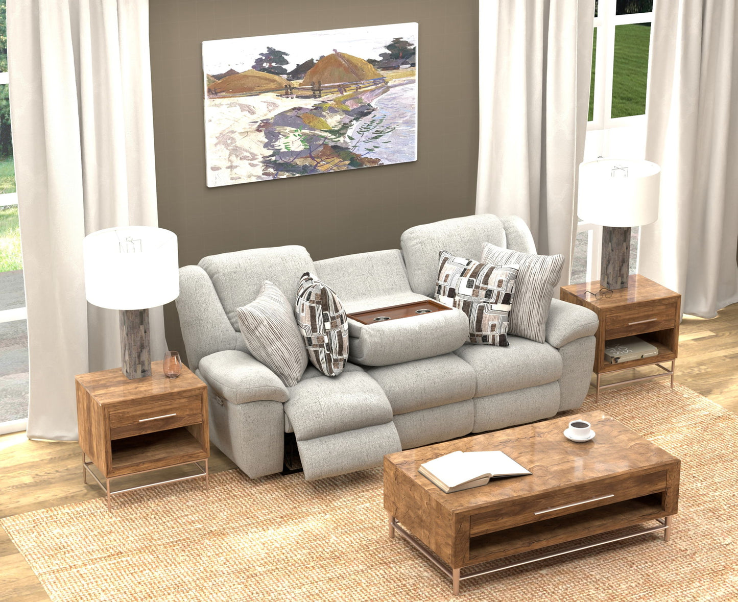 Trifecta - Sofa With 3 Recliners and Drop Down Table - Hornell Furniture Outlet