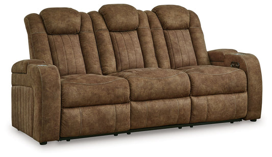 Wolfridge - 2 Pc. - Power Reclining Sofa, Power Reclining Loveseat With Console - Brindle - Hornell Furniture Outlet