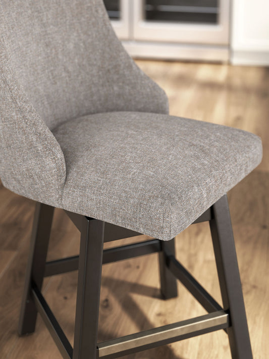 Neymorton - Upholstered Swivel Barstool (Set of 2) - Dark Grayish Brown - Hornell Furniture Outlet