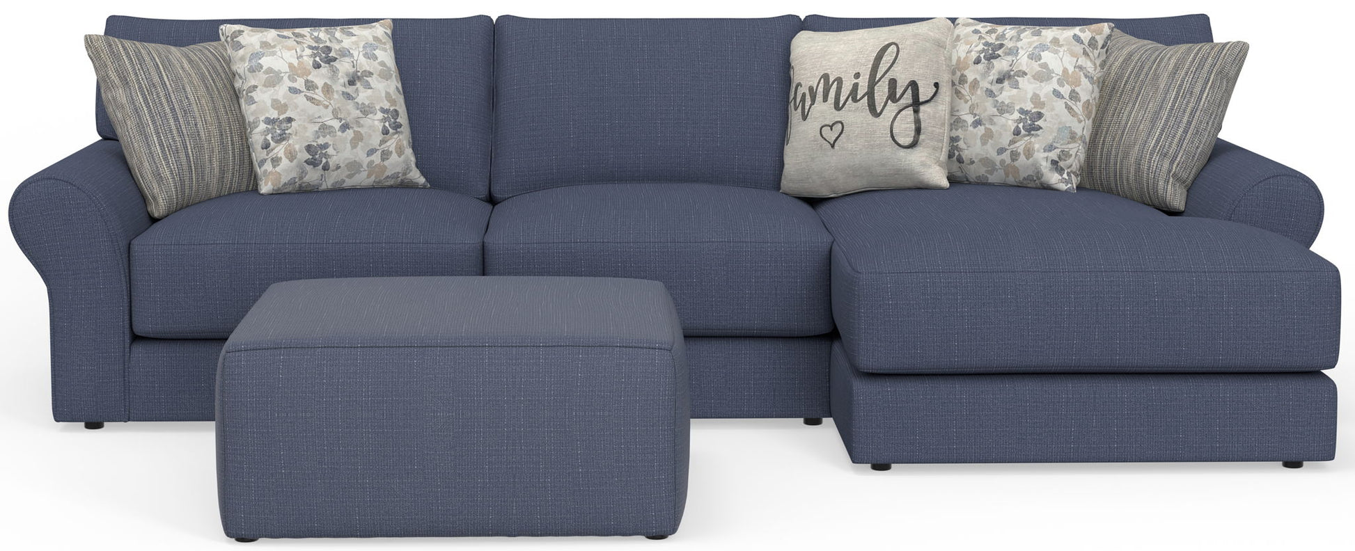 Cape May - Sofa Chaise With Comfort Coil Seating, 41" Cocktail Ottoman And 5 Accent Pillows Included - Hornell Furniture Outlet