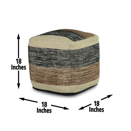 Jamal - Square Handwoven Woolen Pouf - Beige - Hornell Furniture Outlet