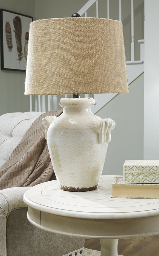 Emelda - Cream - Ceramic Table Lamp - Hornell Furniture Outlet
