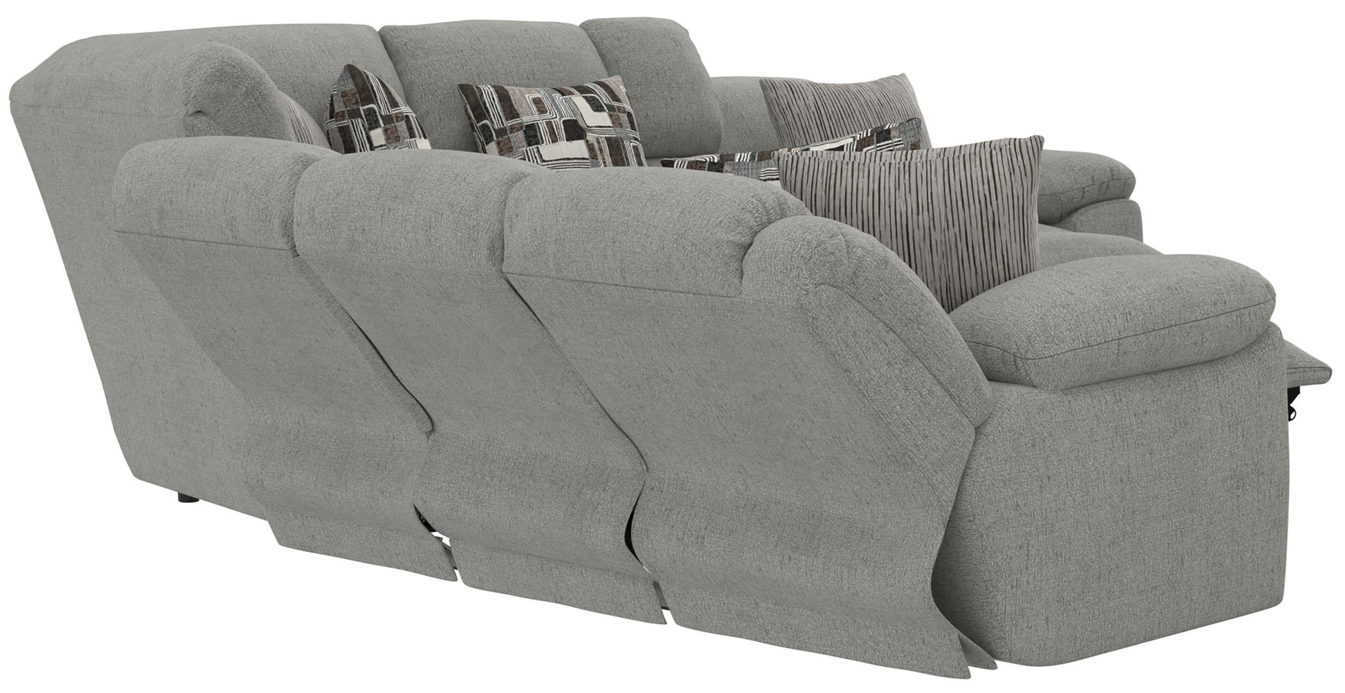 Quinn - 3 Piece Reclining Sectional With 4 Reclining Seats, Storage Arms, Storage Console With Lights, And Drop Down Table - Nature - Hornell Furniture Outlet