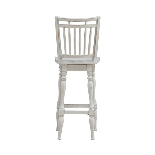 Magnolia Manor - Spindle Back Swivel Bar Stool - Antique White & Weathered Bark - Hornell Furniture Outlet