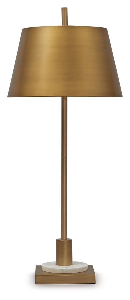 Fritzburn - Gold Finish / White - Metal Table Lamp - Hornell Furniture Outlet