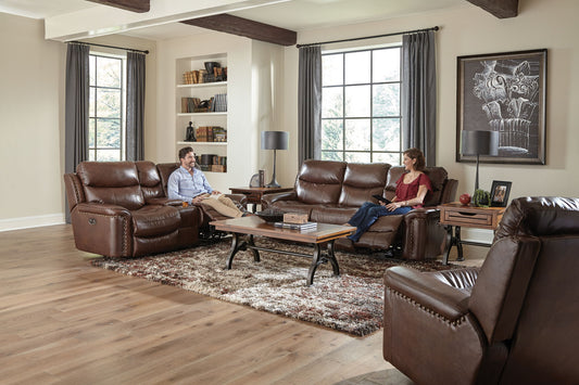 Ceretti - Power Reclining Console Loveseat - Brown Top Grain Italian Leather Match - Hornell Furniture Outlet